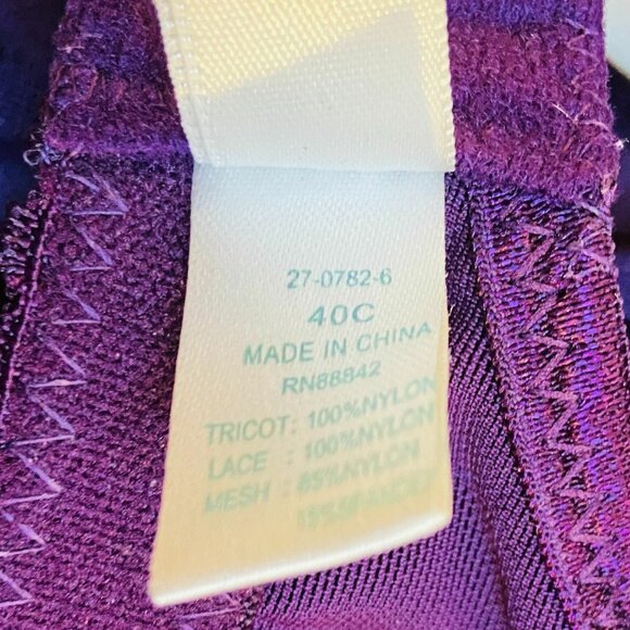 #4596 PURPLE COMFORT CHOICE BRA NON WIRE LACE SIZE 40C - Picture 4 of 9